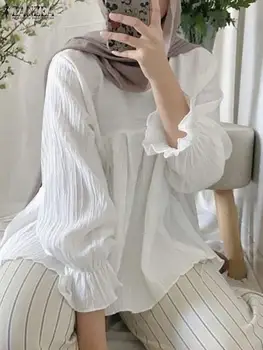 ZANZEA Mada Moterims, Elegantiškas ilgomis Rankovėmis Musulmonų Viršūnes Rudenį, Pavasarį Marškinėliai Šalies Blusas Atsitiktinis Dubajus Turkija Abaja Hijab Palaidinė