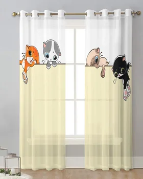 Animaciją Kačių Tiulis Užuolaidų Gyvenimo Kambario, Miegamasis Šiuolaikinės Vien Užuolaidos Skaidri Lango Užuolaida