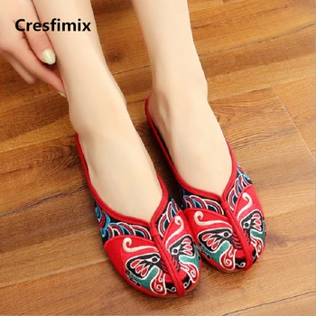 Cresfimix sapatos femininas moterų atsitiktinis vasarą užsivilkti butas batai lady kinų tradicinio siuvinėjimo patogūs batai a199