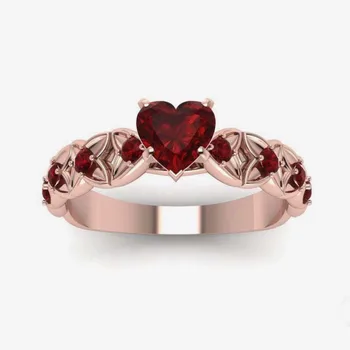 Elegantiška Prabanga Rose Aukso Spalvos Širdies Žiedai Moterims, Madingų Metalų, Inkrustuotų Raudono Akmens Vestuvinis Žiedas Nustatyti Sužadėtuvių Papuošalai