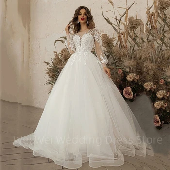 2023 Boho Nuotakos Suknelė ilgomis Rankovėmis Išskirtinį Vestuvių Suknelės, Elegantiškos Nėrinių 3D Gėlės Šiuolaikinės Tiulio Appliques vestidos de novia