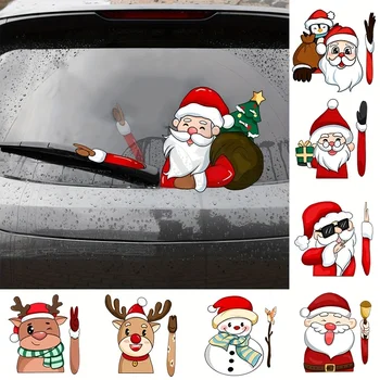 Linksmų Kalėdų Galiniai Prekinis, Galinis Stiklo Valytuvas Automobilių Lipdukai Mielas Animacinių Filmų Kalėdų Senelio Elnių, Sniego Garbanojimo Ranką Auto Kūrybos Apdaila