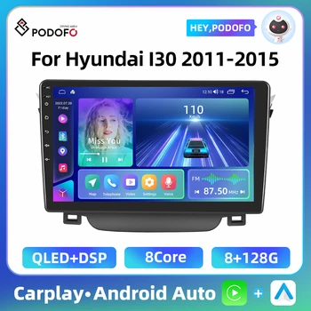 Podofo Android 2 Din Car Stereo Radijas Hyundai I30 2011-2015 m. GPS Navigacijos AI Balso WIFI+4G Carplay Bluetooth, FM Imtuvas