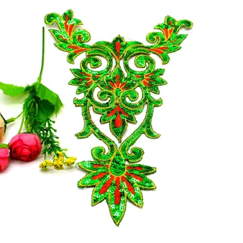 1 Gabalas Geležies Pleistrai Žalia China Siuvinėtos Aplikacijos Už Cosplay Kostiumai, Pasidaryk pats Apdailos Nėrinių Suknelė Karalius Gėlių 15*25cm