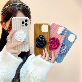 Prašmatnus Stilius Įvairiaspalviais Pliušinis Rožių Gėlių Soft iPhone 15 14 13 12 11 Pro Max atsparus smūgiams Apsauginis Telefono dėklas