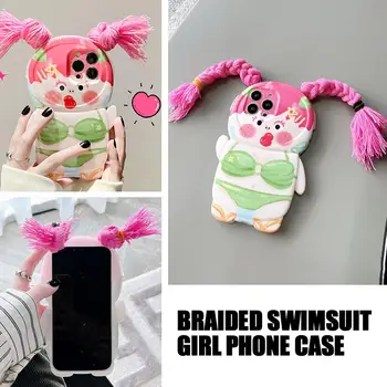 Korėjos Mados Rožinė 3D Tinka IPhone 14 13 11 12promax Pintas maudymosi kostiumėlį Mergina, Mobiliojo Telefono Atveju Z2N3