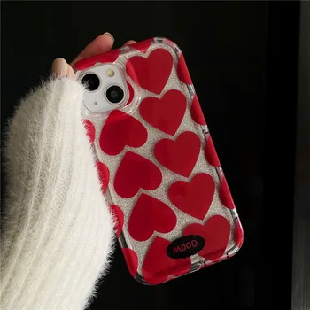 Mielas Meilė Raudona Širdis Coque Telefono dėklas skirtas Iphone 13 14 Pro Max 12 15 Pro Max 11 atsparus smūgiams Dangtis Bamperis Rubisafe Moterims