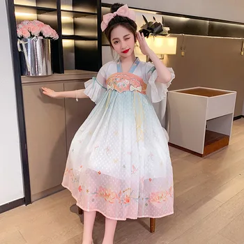 Hanfu Mergaičių Suknelė Vasaros 2023 Naujas Vakarų Stiliaus Super Pasakų Didelis Mergina Vaikų Senovės Plona Ir Kvėpuojanti spausdintą Modelio