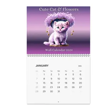 2024 Kačių Kalendoriaus Cute Kačių Gėlių Sieninis Kalendorius 2024 Katė Kalendorinio Mėnesio Planavimo Organizatorius Su Juokingas Mėnesio Kačių Nuotraukų Siena