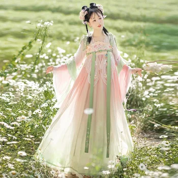 Originalus Krūtinės Ilgis Gėlių Siuvinėjimas Kutas Hanfu Suknelė 4pcs Kinų Tradicinė Suknelė Moterų Fairy Elf Cosplay Kostiumai