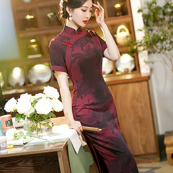 2023 Vasaros Naują Retro Pagerėjo Cheongsam Elegantiškas, Seksualus Ilgai Mados Suknelė Tradicinės Kinų Stiliaus Vestuvinė Suknelė Moteris