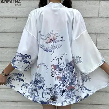 Kimono Moterų Japonijos Yukata Moterų Moterų Azijos Drabužių Krano Karpis Anime Tradicinis Japonų Kimonos Haori Megztinis Marškinėliai moterims