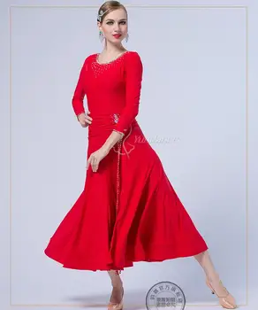 tinkinti raudona ilgomis rankovėmis konkurencijos Fox risčia Valsas tango praktiką pramoginių šokių suknelė socialinių šokių suknelė M-1703