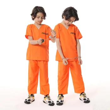 Vaikas Kalinio Kostiumas Orange Kalinys Jumpsuit Jailbird Aprangą už Helovinas Orange Kalinio Kostiumas Berniukui Kalėjimą Jumpsuit Kostiumas