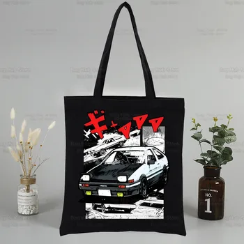 Anime Drift AE86 Pradinė D Shopper Bag Canvas Tote Pečių Krepšiai JDM Manga Takumi Fujiwara Pirkinių Krepšys Juoda RedSuns Rankinės