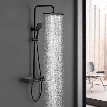 Skaitmeninis Displėjus, LED Black Modernios Vonios, Vonia, Vonios Ir Lietaus Dušo Kolonėlės, Maišytuvas, Maišytuvai Nustatyti Sistemos columnas de ducha dušą