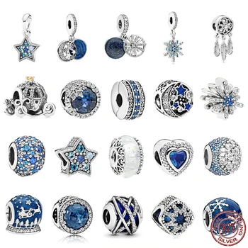 Karšto pardavimo mėlynos serijos pakabukas 925 sterlingas sidabro blizgantis snaigės širdies pakabukas tinka originalus Pandora apyrankė 