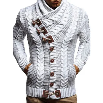Vyrų megztinis megztinis rudenį ir žiemą naują mygtuką, mezgimas paprastas retro atsitiktinis didelio dydžio megztinis