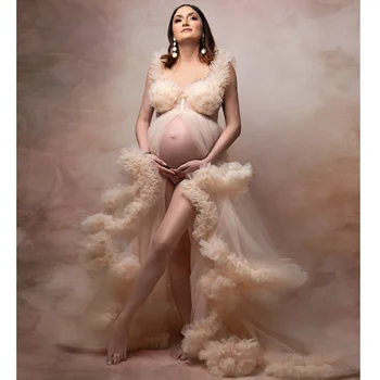 Motinystės Suknelės V Kaklo Priekyje Plyšio Imperijos Nėščia Moteris, Chalatai už Photoshoot Raukiniai Padarė Užsakymą Vestidos Už Babyshower