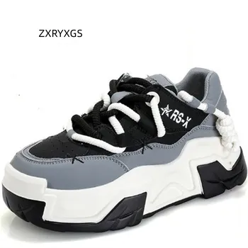 ZXRYXGS Pavasario natūralios Odos Rašybos Spalvos Laisvalaikio Sneaker Platforma Gilaus Batai 2024 Nėriniai-up Žiemos Batai Moters Didelio Dydžio