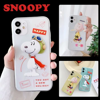 Snoopy Telefono dėklas skirtas IPhone 14 15 13 Pro Max 12 11 Plus SE XS XR X 8 7 Se Anime ir Animacinių filmų Mielas Paprastas Aišku, Kawaii Silikono Padengti