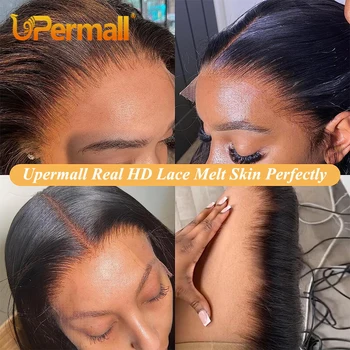 Upermall HD 13x6 13x4 Nėrinių Priekinės Tiesiai Prieš Nupeštos 4X4, 5x5 6x6 Šveicarijos Visiškai Uždaryti Tik Natūralios Juodos spalvos 100% Remy Human Hair