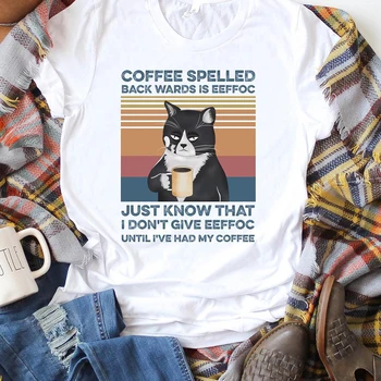 Kavos Parašyti Atgal, Eeffoc Marškinėliai Tiesiog Žinau, Kad Aš Dont Suteikti Eeffoc, Kol Turėjo Mano Kavos Juokingi Kačių Mylėtojas Medvilnės Tees