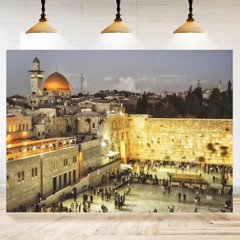 Fotografijos Fonas Jeruzalės Panoramą Vakarų Sienos Dovydo Bokštas Auksinio Kupolo Mečetė Fone Sukkot Rosh Hashanah Dekoras