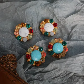 Derliaus natūralaus akmens krištolo, negabaritinių ausies įrašus moterims teismas retro gėlių fine jewelry