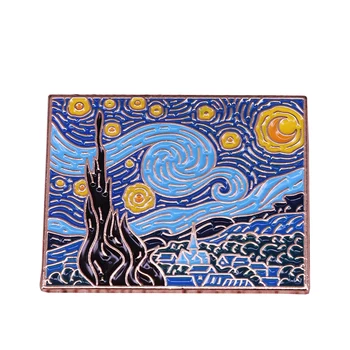 Žvaigždėtą naktį atlapas pin Vincento Van Gogo tapybos meno sagė kraštovaizdžio ženklelis estetinės dekoras