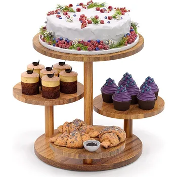 Medžio masyvo stalčiuko mediniai papuošalai daugiasluoksnės tortas stovo desertas namuose pyragą darbalaukio lentynos, dėklas display rack