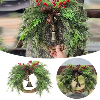 2024 M. Kalėdinės Namų Dekoracijos Dirbtinis Vainikas Kabo Ornamentu Priekinės Durys, Lauko Bell Ir Austi Filialas Žiedas Bazės